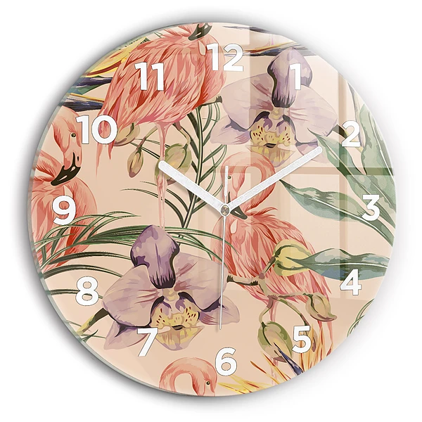 Wanduhr glas rund Tropische Palmenblätter