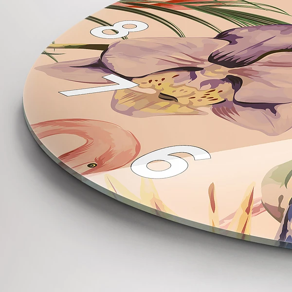 Wanduhr glas rund Tropische Palmenblätter