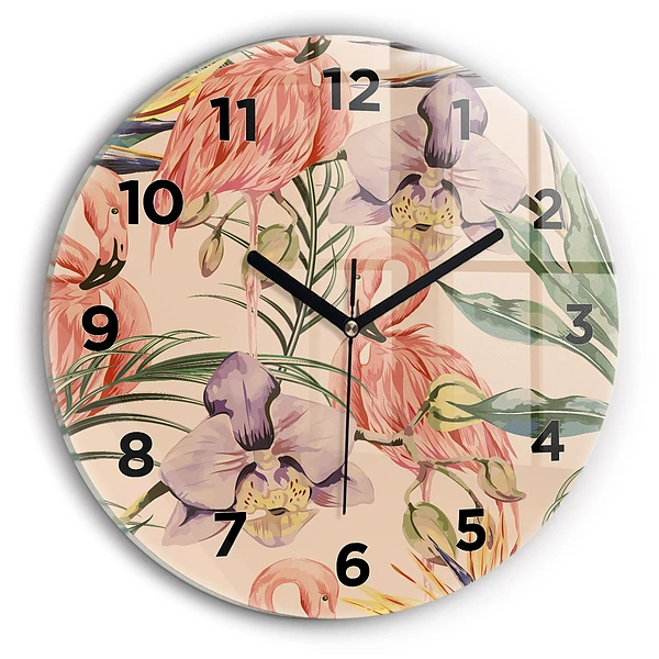 Wanduhr glas rund Tropische Palmenblätter