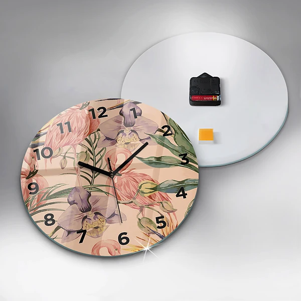 Wanduhr glas rund Tropische Palmenblätter