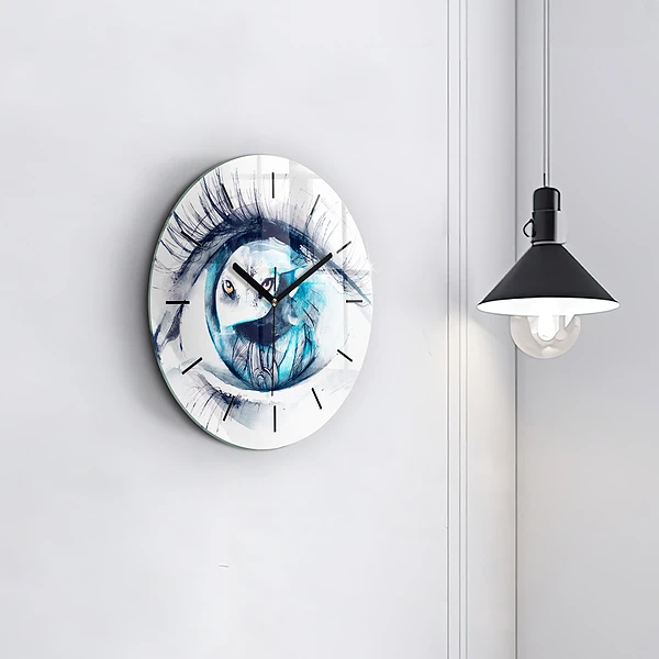 Wanduhr glas rund Illustration eines Wolfs