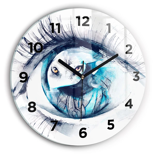 Wanduhr glas rund Illustration eines Wolfs