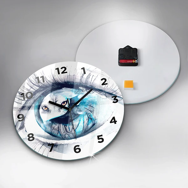 Wanduhr glas rund Illustration eines Wolfs