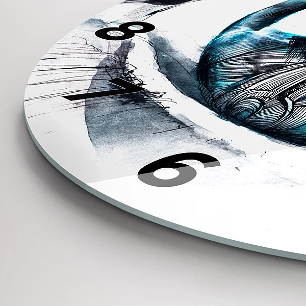 Wanduhr glas rund Illustration eines Wolfs