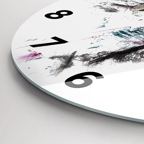 Wanduhr glas rund Profil eines gemalten Wolfes
