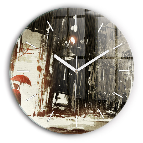 Wanduhr glas rund Frau in einer regnerischen Nacht