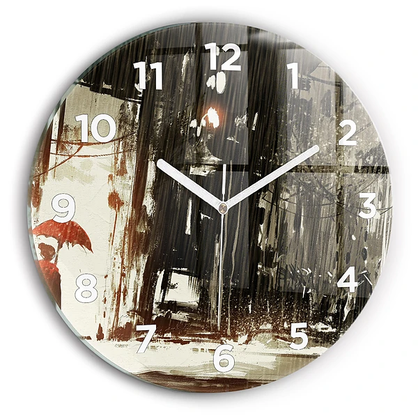 Wanduhr glas rund Frau in einer regnerischen Nacht