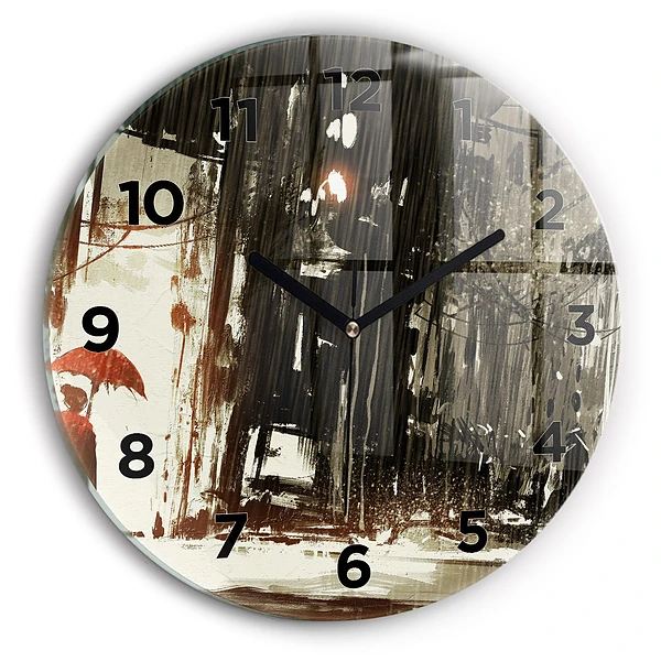 Wanduhr glas rund Frau in einer regnerischen Nacht