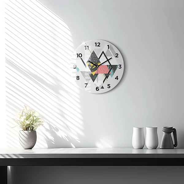 Wanduhr glas rund Geometrisches Muster