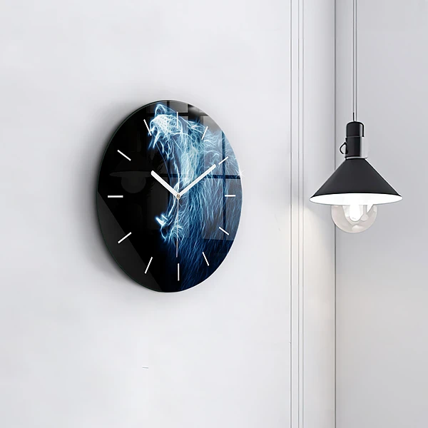 Wanduhr glas rund Körpersprache eines wilden Löwen