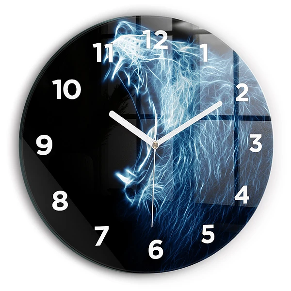 Wanduhr glas rund Körpersprache eines wilden Löwen