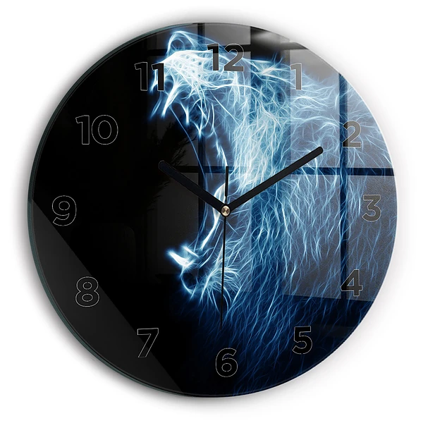 Wanduhr glas rund Körpersprache eines wilden Löwen