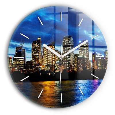 Wanduhr glas rund Sydney am Abend