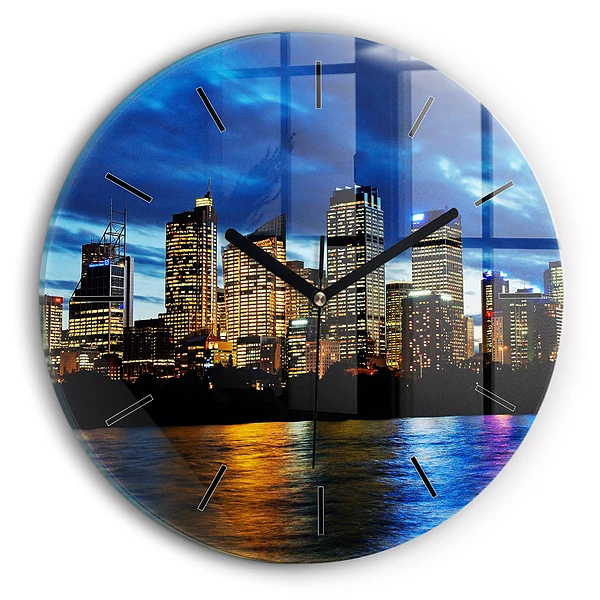 Wanduhr glas rund Sydney am Abend