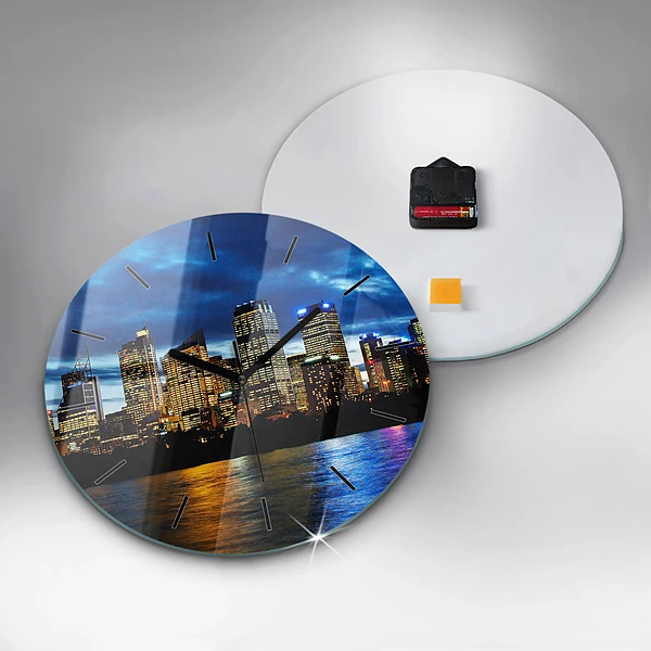 Wanduhr glas rund Sydney am Abend