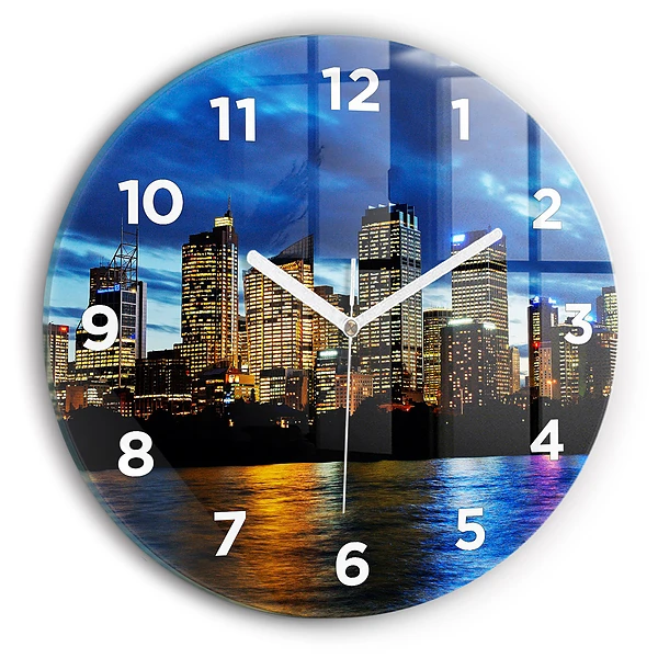 Wanduhr glas rund Sydney am Abend