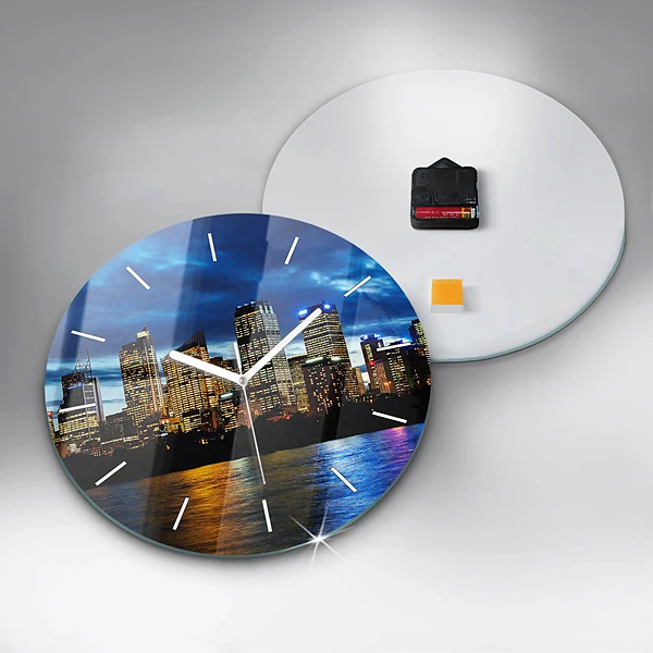 Wanduhr glas rund Sydney am Abend