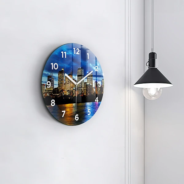 Wanduhr glas rund Sydney am Abend