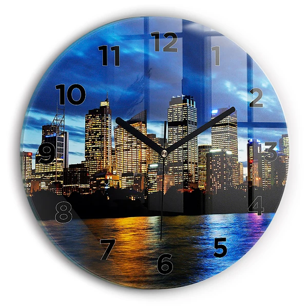 Wanduhr glas rund Sydney am Abend