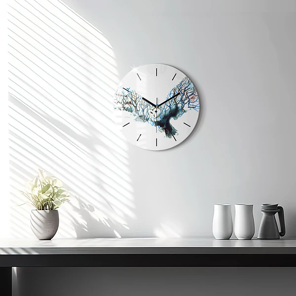 Wanduhr rund mit motiv Freiheit und die Natur der Vögel