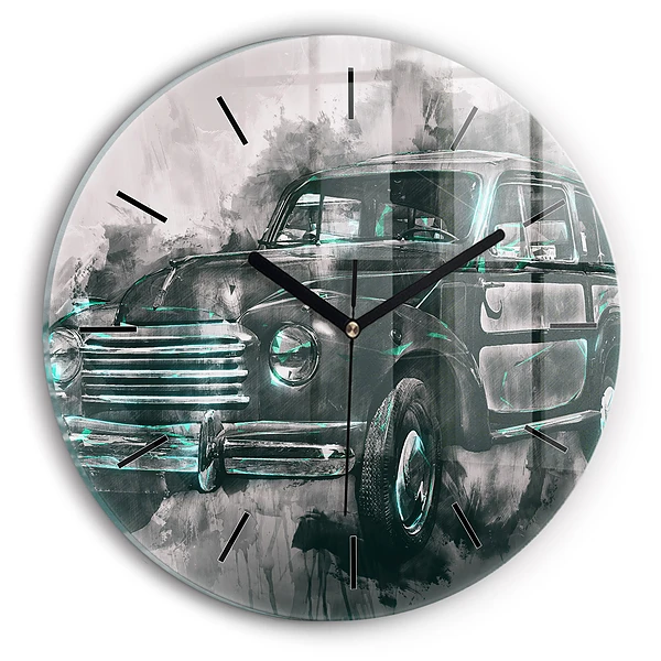 Wanduhr rund Oldschool Auto