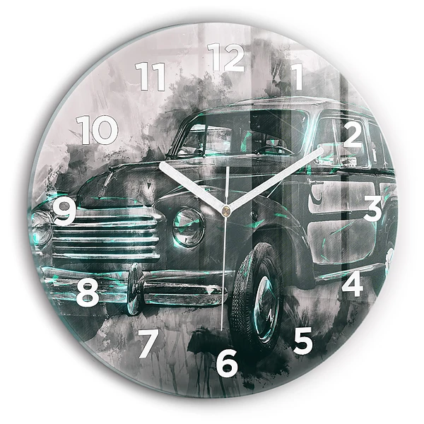 Wanduhr rund Oldschool Auto