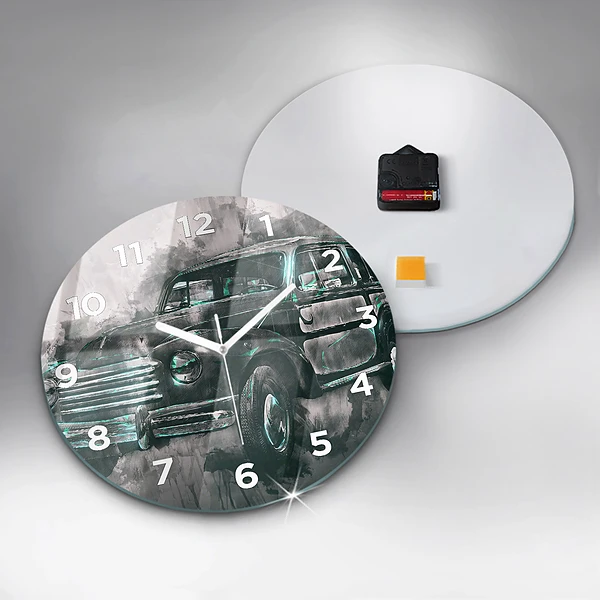 Wanduhr rund Oldschool Auto