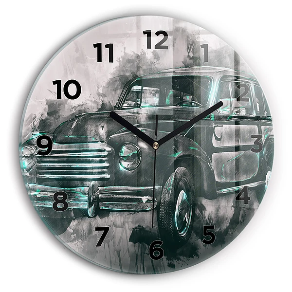 Wanduhr rund Oldschool Auto