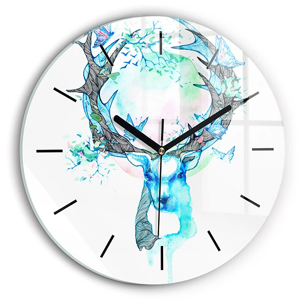Wanduhr rund mit motiv Illustration eines Rehs