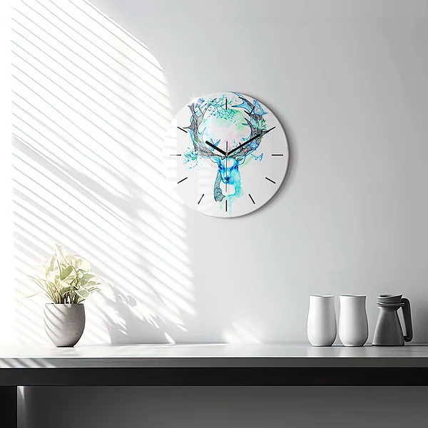 Wanduhr rund mit motiv Illustration eines Rehs