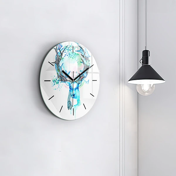 Wanduhr rund mit motiv Illustration eines Rehs