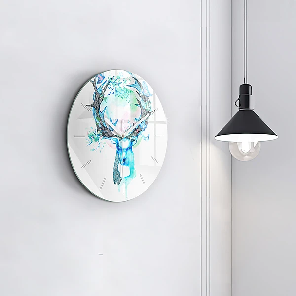 Wanduhr rund mit motiv Illustration eines Rehs