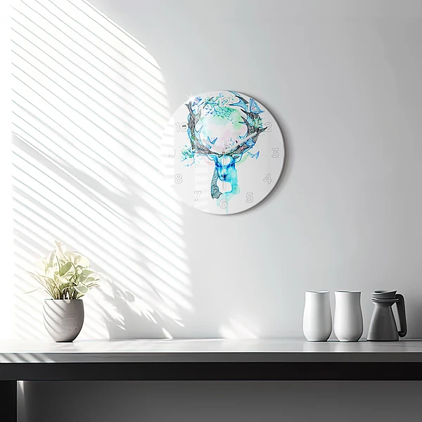 Wanduhr rund mit motiv Illustration eines Rehs