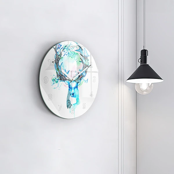 Wanduhr rund mit motiv Illustration eines Rehs