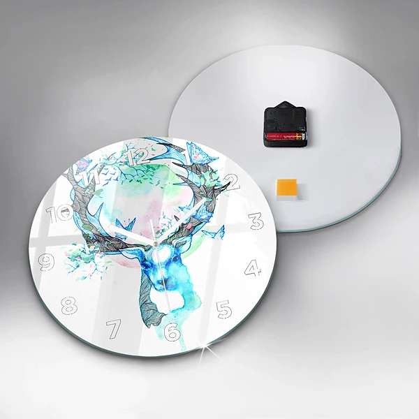 Wanduhr rund mit motiv Illustration eines Rehs