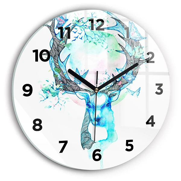 Wanduhr rund mit motiv Illustration eines Rehs