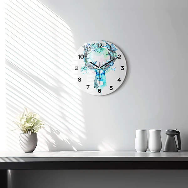 Wanduhr rund mit motiv Illustration eines Rehs