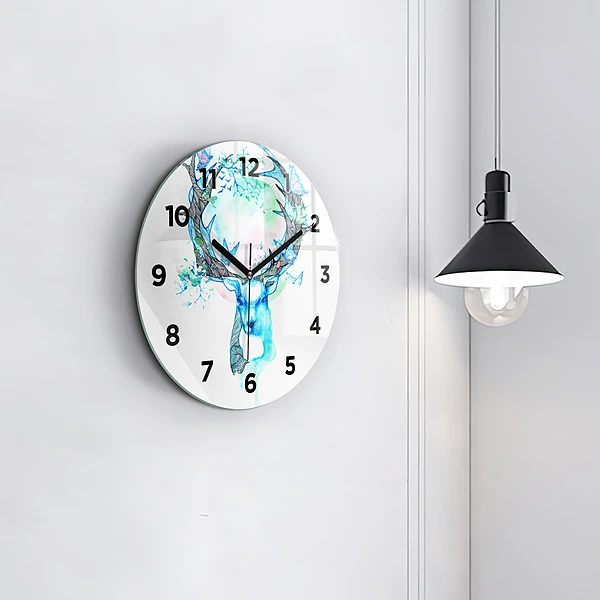 Wanduhr rund mit motiv Illustration eines Rehs