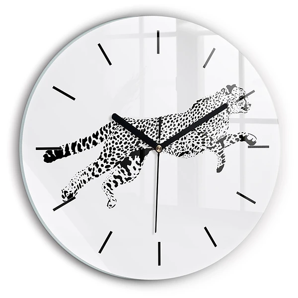 Wanduhr glas rund Silhouette eines Panthers