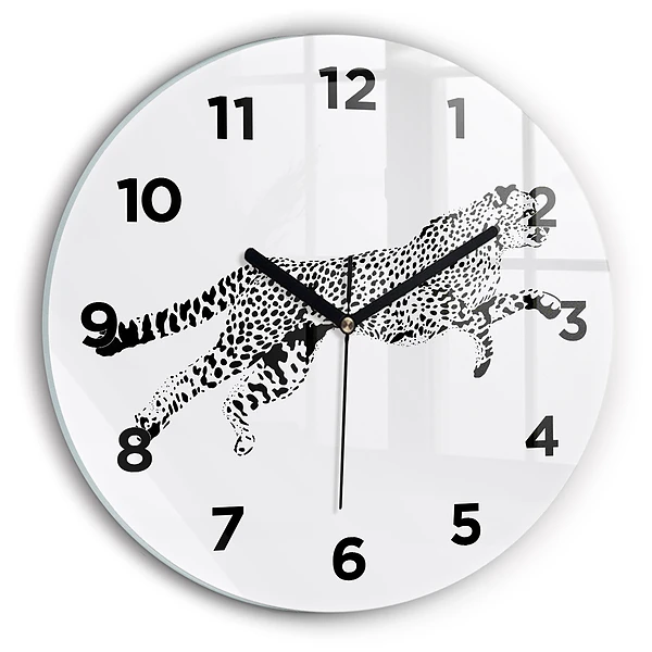 Wanduhr glas rund Silhouette eines Panthers