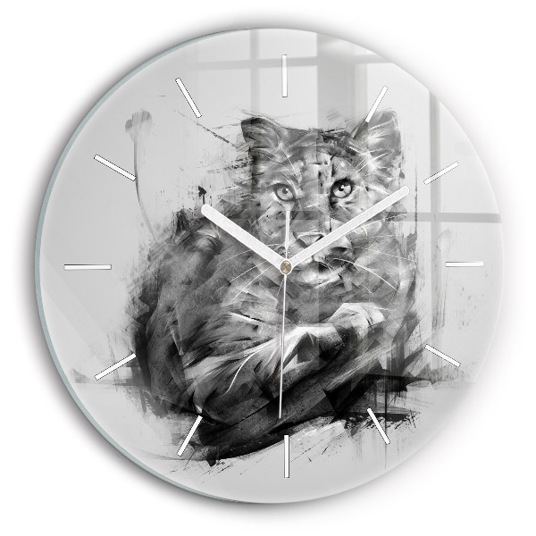 Wanduhr glas rund Gemalter Löwe