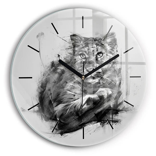 Wanduhr glas rund Gemalter Löwe