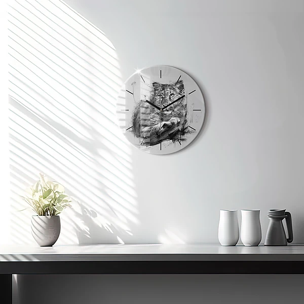 Wanduhr glas rund Gemalter Löwe