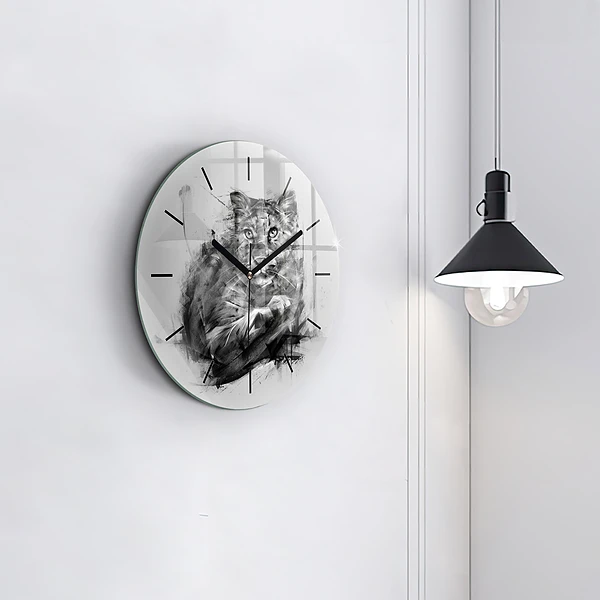 Wanduhr glas rund Gemalter Löwe