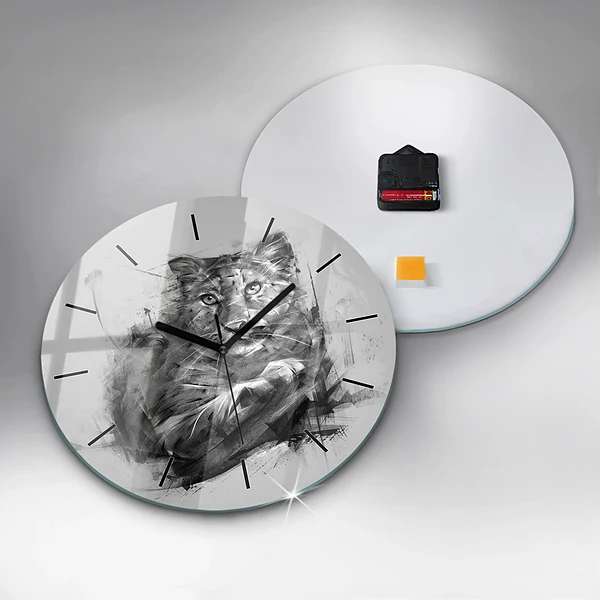 Wanduhr glas rund Gemalter Löwe