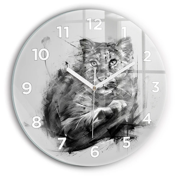 Wanduhr glas rund Gemalter Löwe
