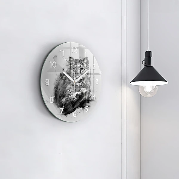 Wanduhr glas rund Gemalter Löwe