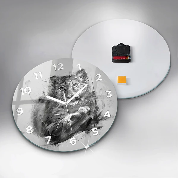 Wanduhr glas rund Gemalter Löwe