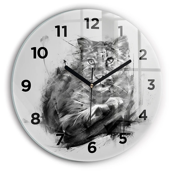Wanduhr glas rund Gemalter Löwe