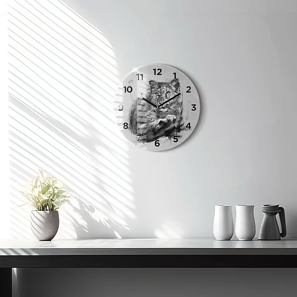 Wanduhr glas rund Gemalter Löwe